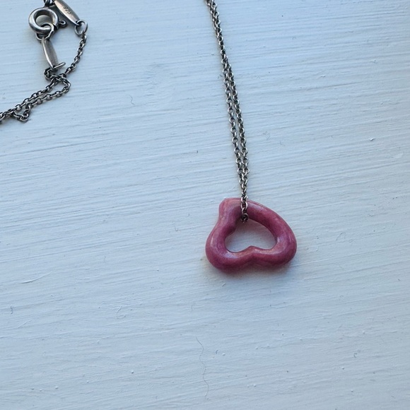 Tiffany & Co. Elsa Peretti Pink Open Heart Necklace. - Picture 3 of 5
